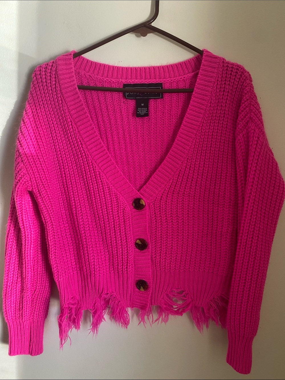 Hot Pink Fringed Crop Cardigan